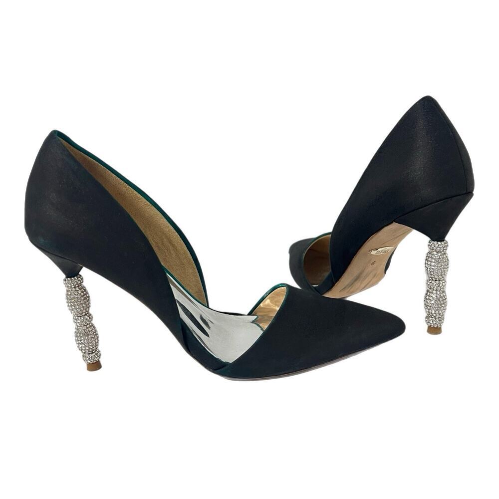 Badgley Mischka Emily Satin d'Orsay Pumps Size 6 Crystal Studded Stilettos